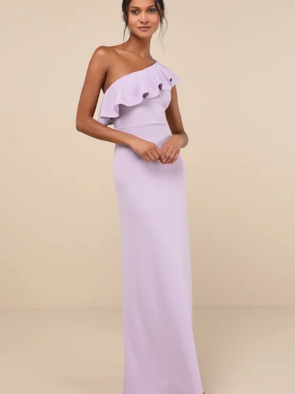 Lulu's Lavender One-Shoulder Ruffle Gown